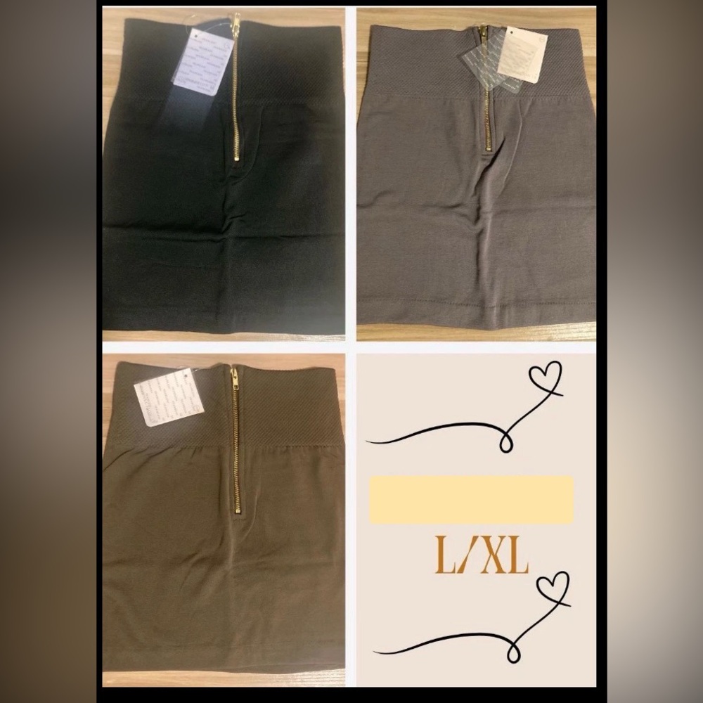 NEW Spandex mini skirt L XL Lot 3 Connection 18 Size 10-14 Zip gray black shaper